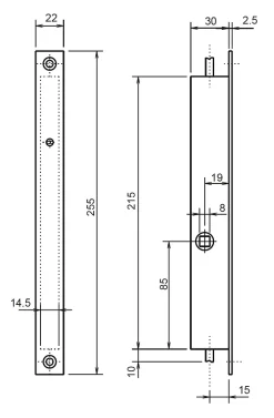 Serrure à encastrer 2 points à levier coffre 32/30 axe 22,5mm - METALUX - F132305000