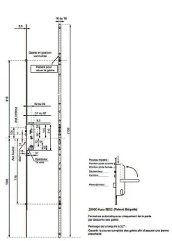 Serrure 4 points série 20215 automatique L2150mm têtière 16mm Axe 40mm sans gâche - VACHETTE - 26766000