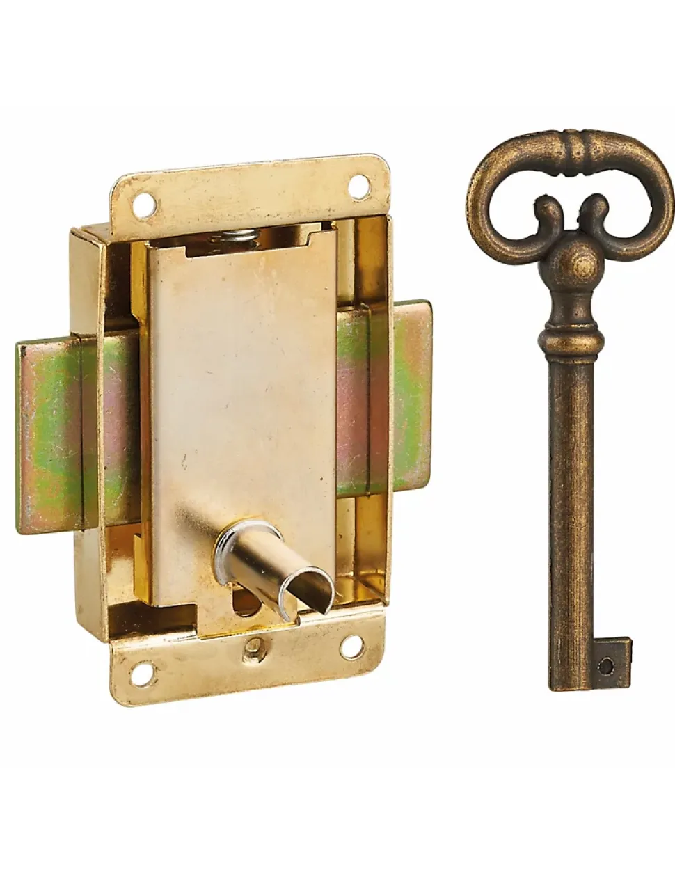 Serrure de meuble en applique pour porte d'ameublement, axe 20mm, 40x50mm, laiton, 1 clé - THIRARD