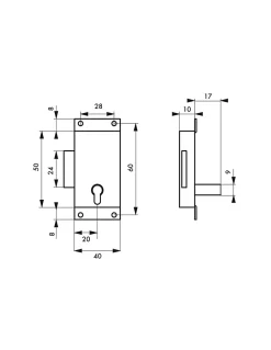 Serrure de meuble en applique pour porte d'ameublement, axe 20mm, 40x50mm, laiton, 1 clé - THIRARD