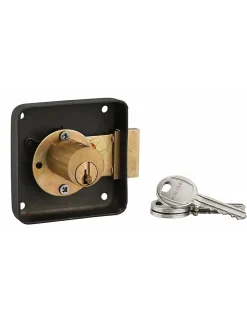 Serrure de meuble en applique pour porte d'ameublement, gauche, axe 40mm, 70x70mm, noir, 3 clés - THIRARD