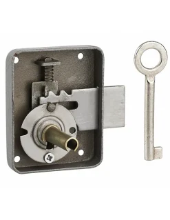 Serrure de meuble Paris pour porte d'ameublement, gauche, axe 35mm, 60x70mm, gris, 1 clé - THIRARD