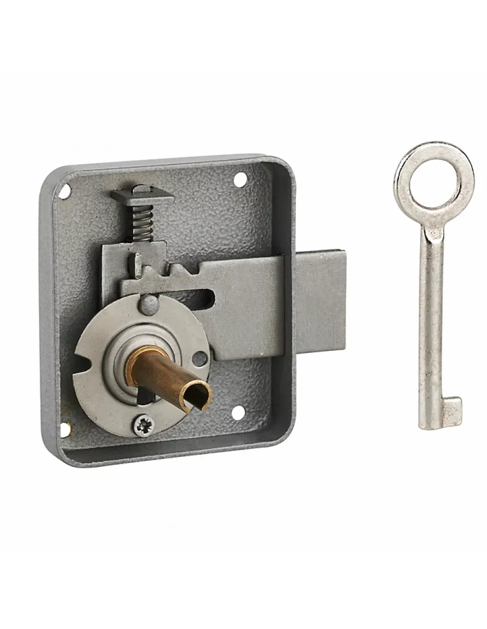Serrure de meuble Paris pour porte d'ameublement, gauche, axe 40mm, 65x70mm, gris, 1 clé - THIRARD