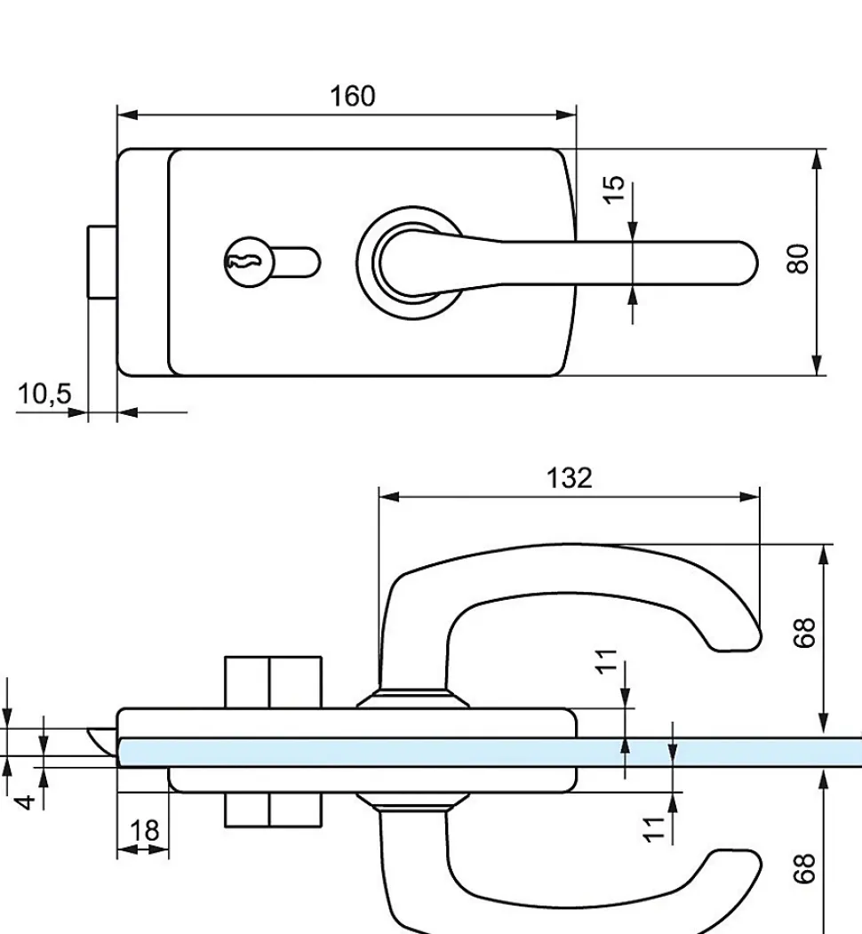 Serrure de milieu cylindre béquille à déport LAGUNE 15 chromé mat 4360 épaisseur 8mm - STREMLER - 4360.31.0