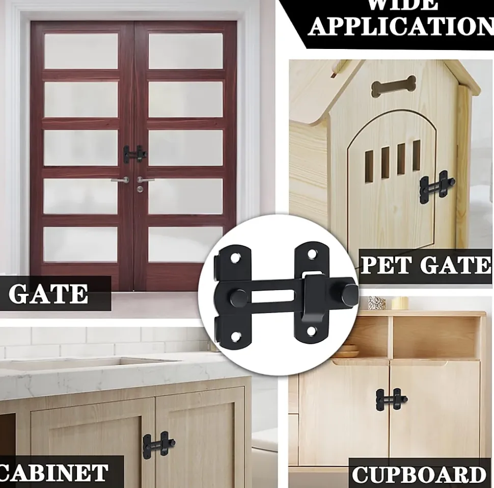 Serrure de porte coulissante, verrou de volet, verrou de porte avec vis, acier inoxydable, finition noir mat