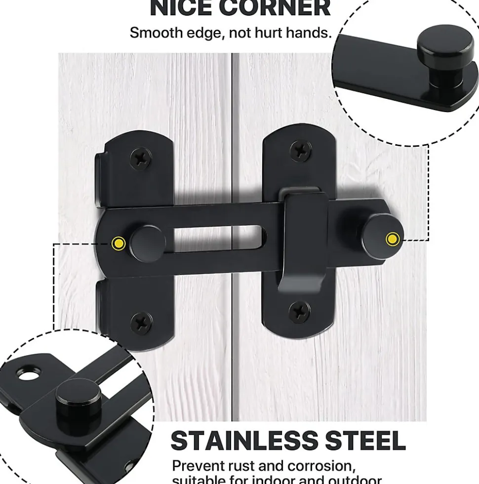 Serrure de porte coulissante, verrou de volet, verrou de porte avec vis, acier inoxydable, finition noir mat