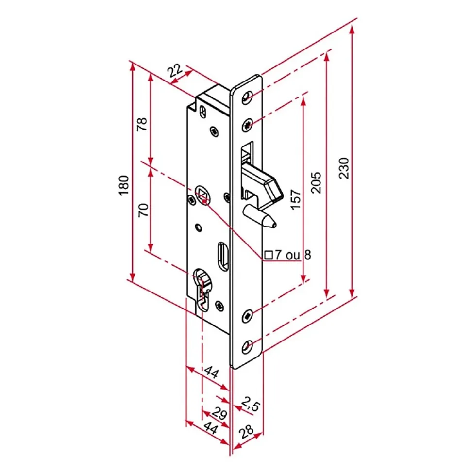 Serrure encastré GK portail coulissant axe 29mm - TIRARD - GK401201