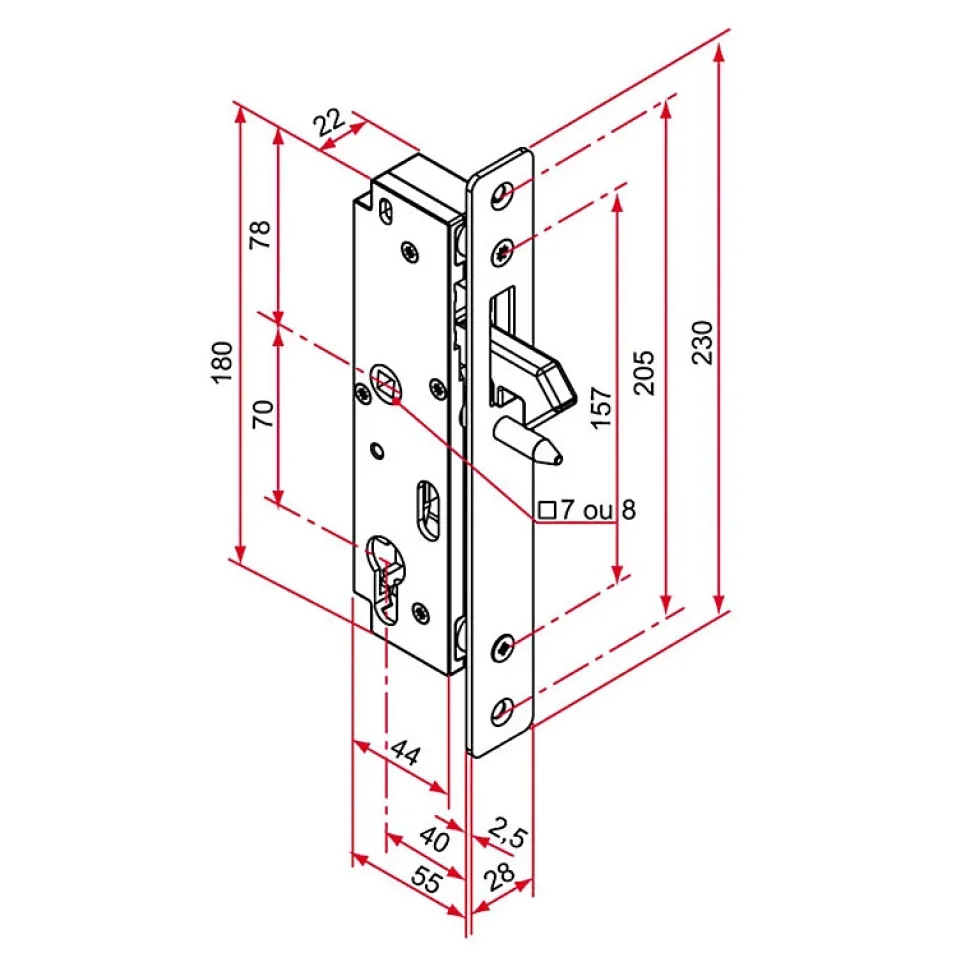 Serrure encastré GK portail coulissant axe 40mm - TIRARD - GK401202
