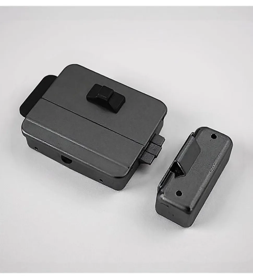 Serrure éléctrique 12V réversible en applique cylindre exterieur et bouton intérieur DOM