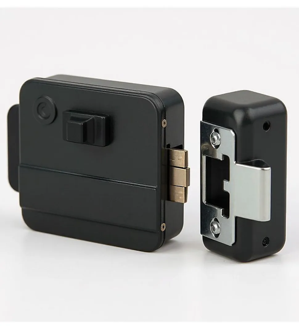 Serrure éléctrique 12V réversible en applique cylindre exterieur et bouton intérieur DOM