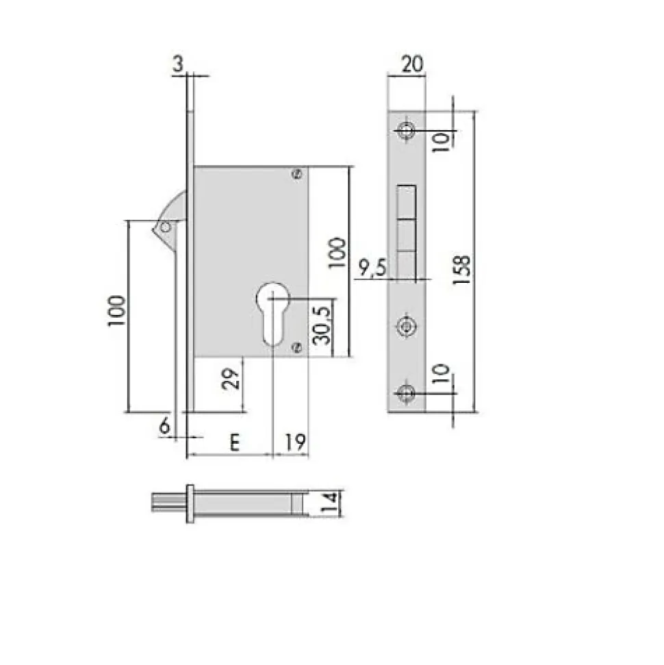 Serrure monopoint à larder profil étroit à crochet axe 40mm - CISA - CIS45110.40