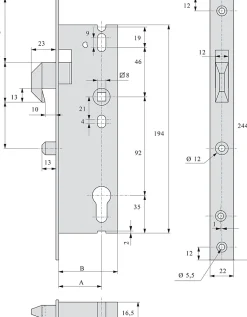 Serrure monopoint à larder Série 2565 pêne à mentonnet coffre 47mm - STREMLER - 2565.47.0