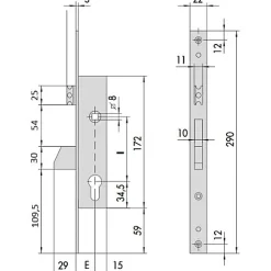 Serrure monopoint à larder profil étroit à pêne basculant et demi-tour axe 35mm - CISA - CIS4621535