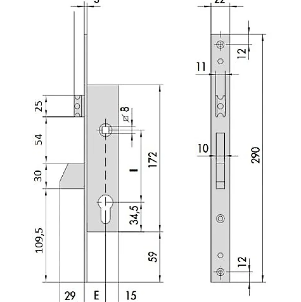 Serrure monopoint à larder profil étroit à pêne basculant et demi-tour axe 35mm - CISA - CIS4621535