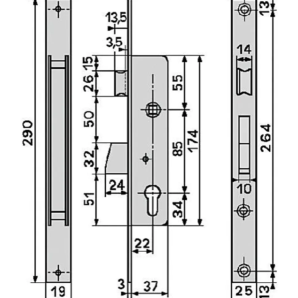 Serrure monopoint à larder profil étroit pêne dormant demi-tour ELECTA axe 25mm - ISEO - 781251B