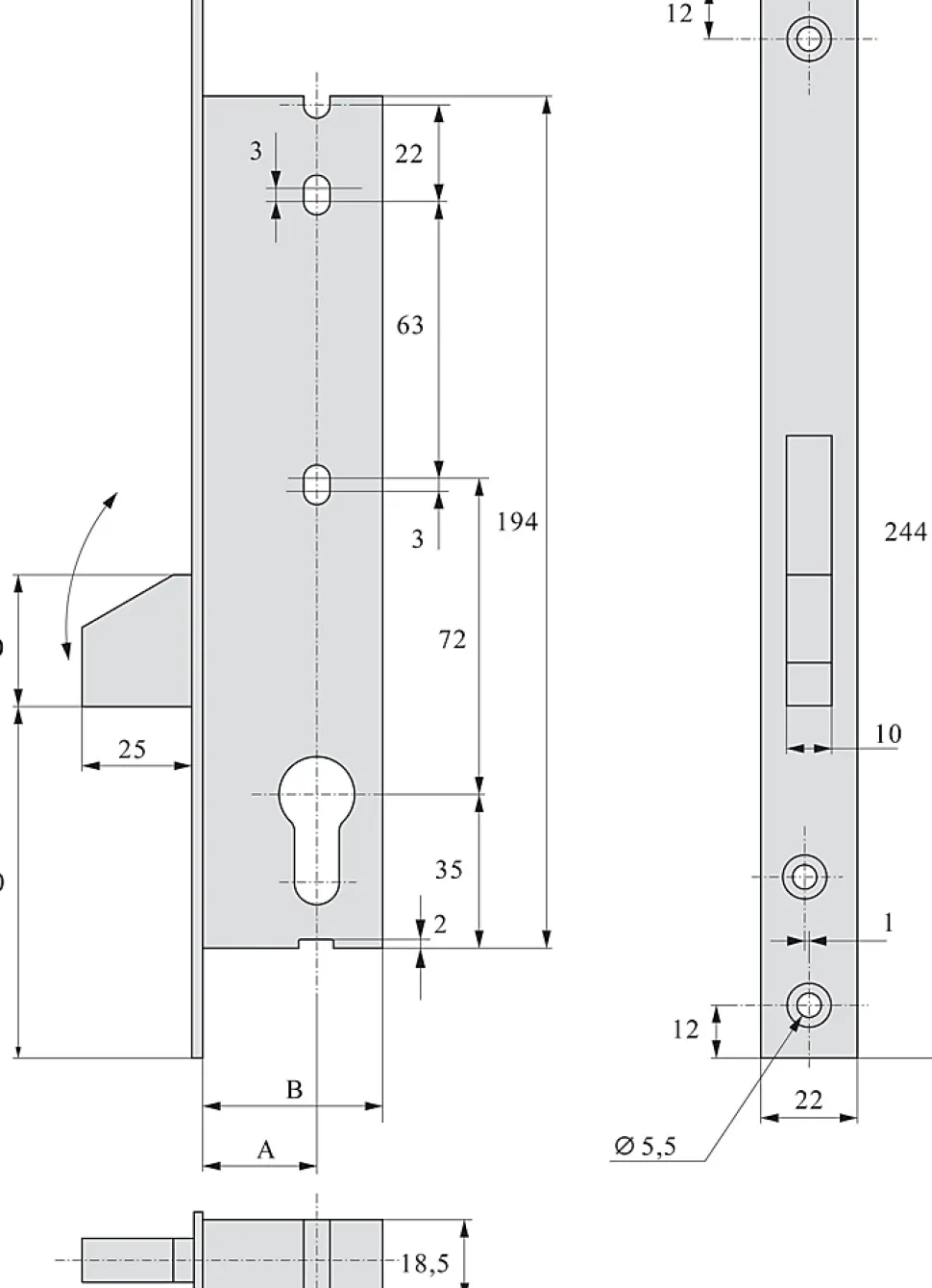 Serrure monopoint pêne dormant à bascule 36mm - STREMLER - 2362.36.0