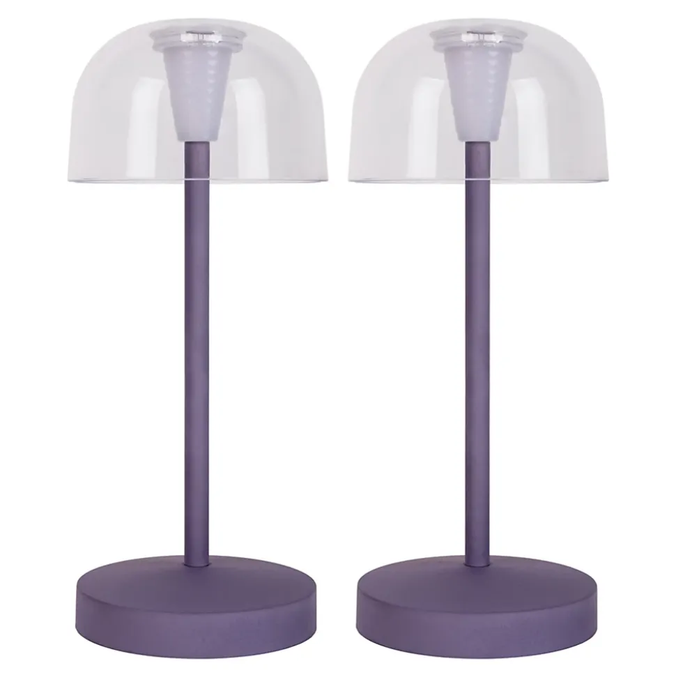 Set de 2 lampes de table LED rechargeables Gomba extérieur intérieur métal plastique couleur mûre hauteur 18,5cm