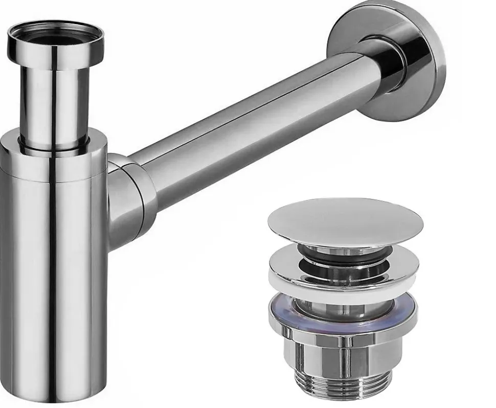 Siphon de lavabo + bonde REA Clic-Clac Chrome