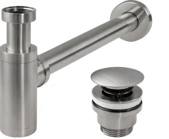 Siphon de lavabo + bonde Rea Brushed Nickel