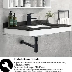 Siphon de Lavabo avec Bonde Pop Up Universel Noir Mat en Acier Inox et Laiton pour Salle de Bain