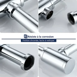 Siphon de Lavabo en Acier Inox Hauteur Reglable Set de Siphon G1 1 4 pour Vasque et Lavabo