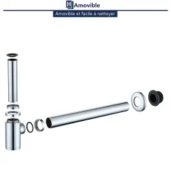 Siphon de Lavabo en Acier Inox Hauteur Reglable Set de Siphon G1 1 4 pour Vasque et Lavabo
