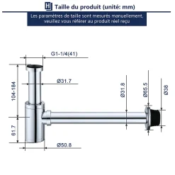 Siphon de Lavabo en Acier Inox Hauteur Reglable Set de Siphon G1 1 4 pour Vasque et Lavabo