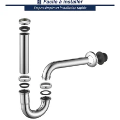 Siphon de Lavabo en Acier Inox Chrome Anti Odeur Tube Courbe en Forme de G Ouverture Quart de Tour pour Lavabo