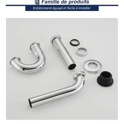 Siphon de Lavabo en Acier Inox Chrome Anti Odeur Tube Courbe en Forme de G Ouverture Quart de Tour pour Lavabo