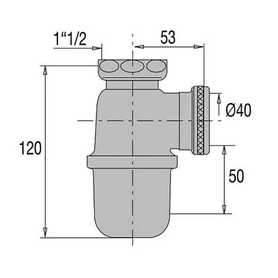 Siphon evier non réglable sortie D40 laiton brut - VALENTIN - 36620000900