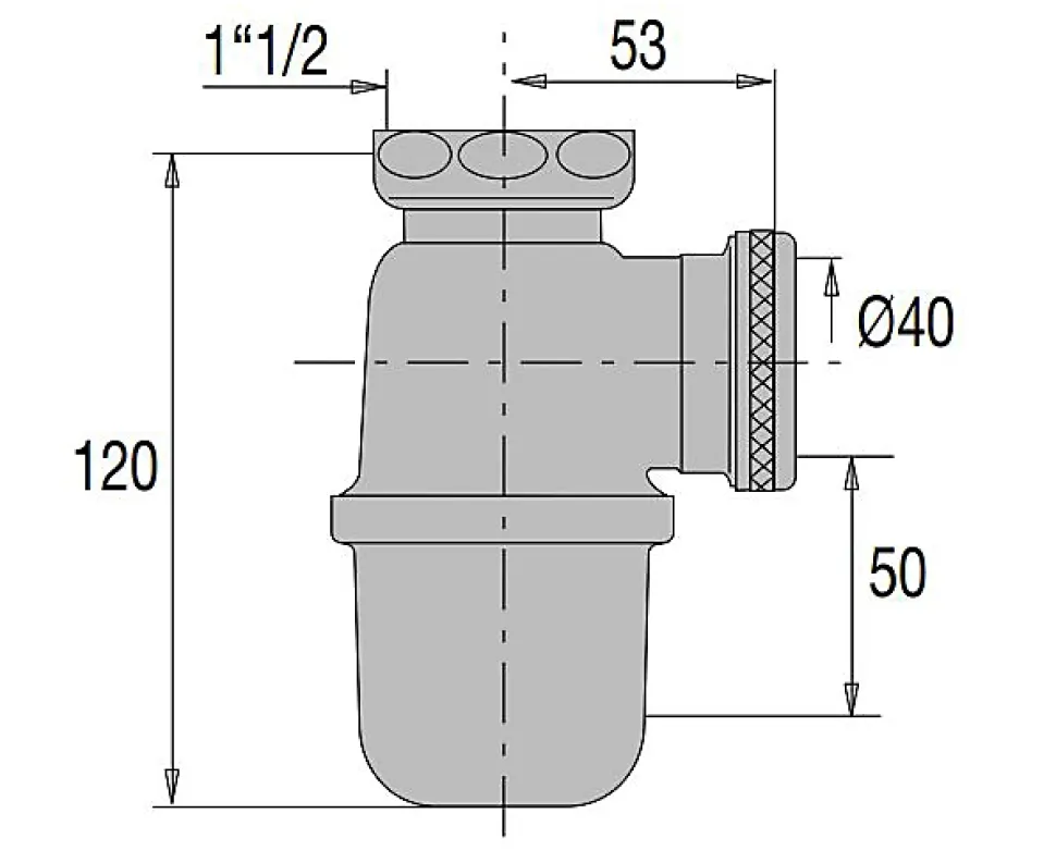 Siphon evier non réglable sortie D40 laiton brut - VALENTIN - 36620000900