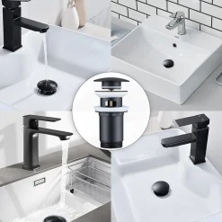 Siphon noir à clapet avec trop-plein, adapté aux lavabos et éviers