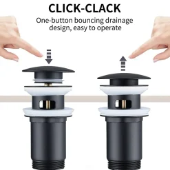 Siphon noir à clapet avec trop-plein, adapté aux lavabos et éviers
