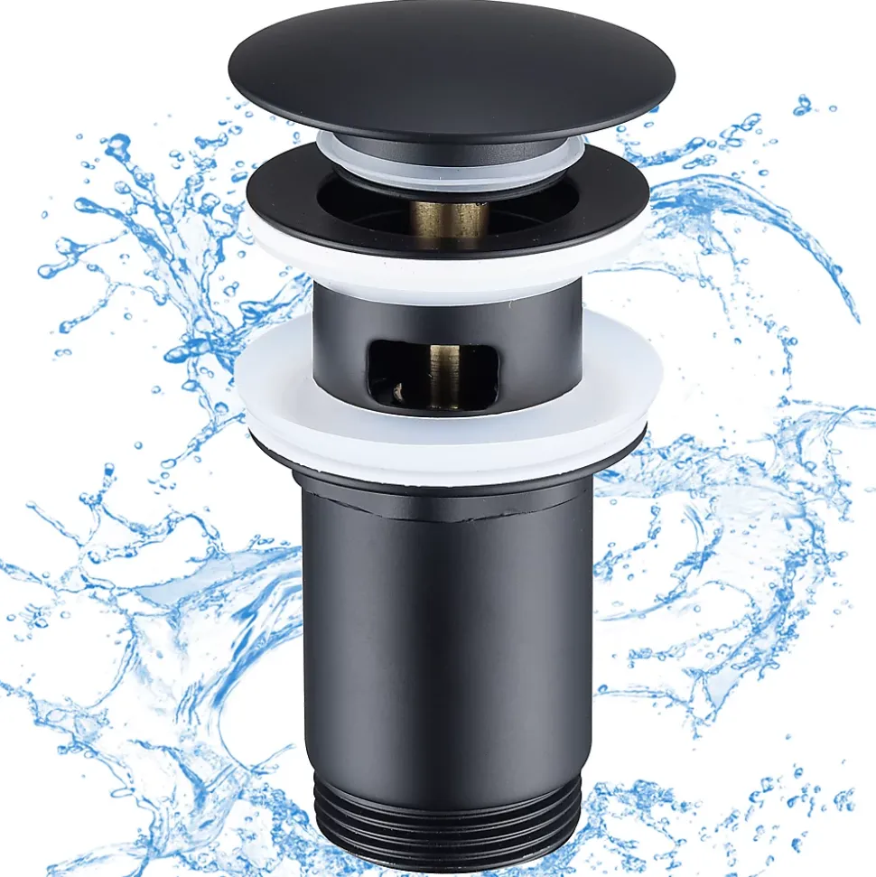 Siphon noir à clapet avec trop-plein, adapté aux lavabos et éviers