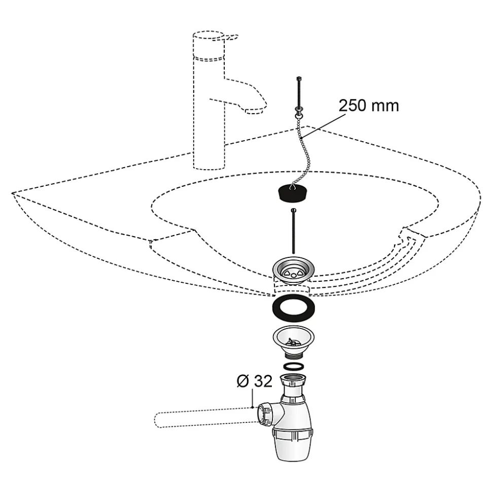 Siphon réglable blanc 32mm et bonde à bouchon Wirquin