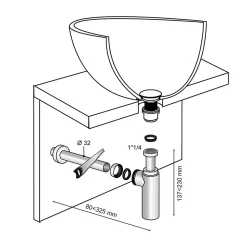 Siphon réglable chromé 32mm avec tuyau Wirquin