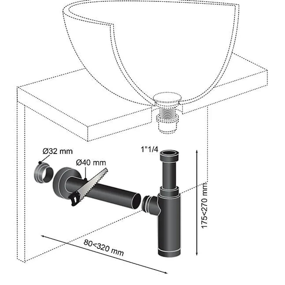 Siphon réglable Teos noir Ø32 mm Wirquin