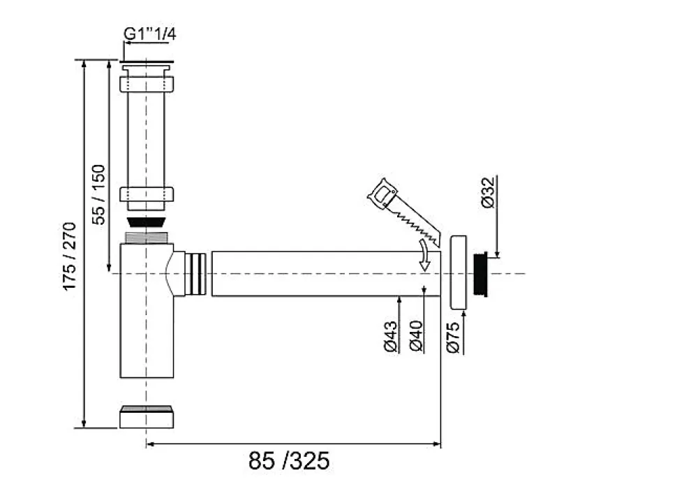 Siphon réglable Teos noir Ø32 mm Wirquin