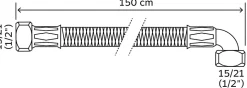 Somatherm For You - Flexible sanitaire - Double écrou tournant 1/2 dont 1 coudé - 1500mm - DN10