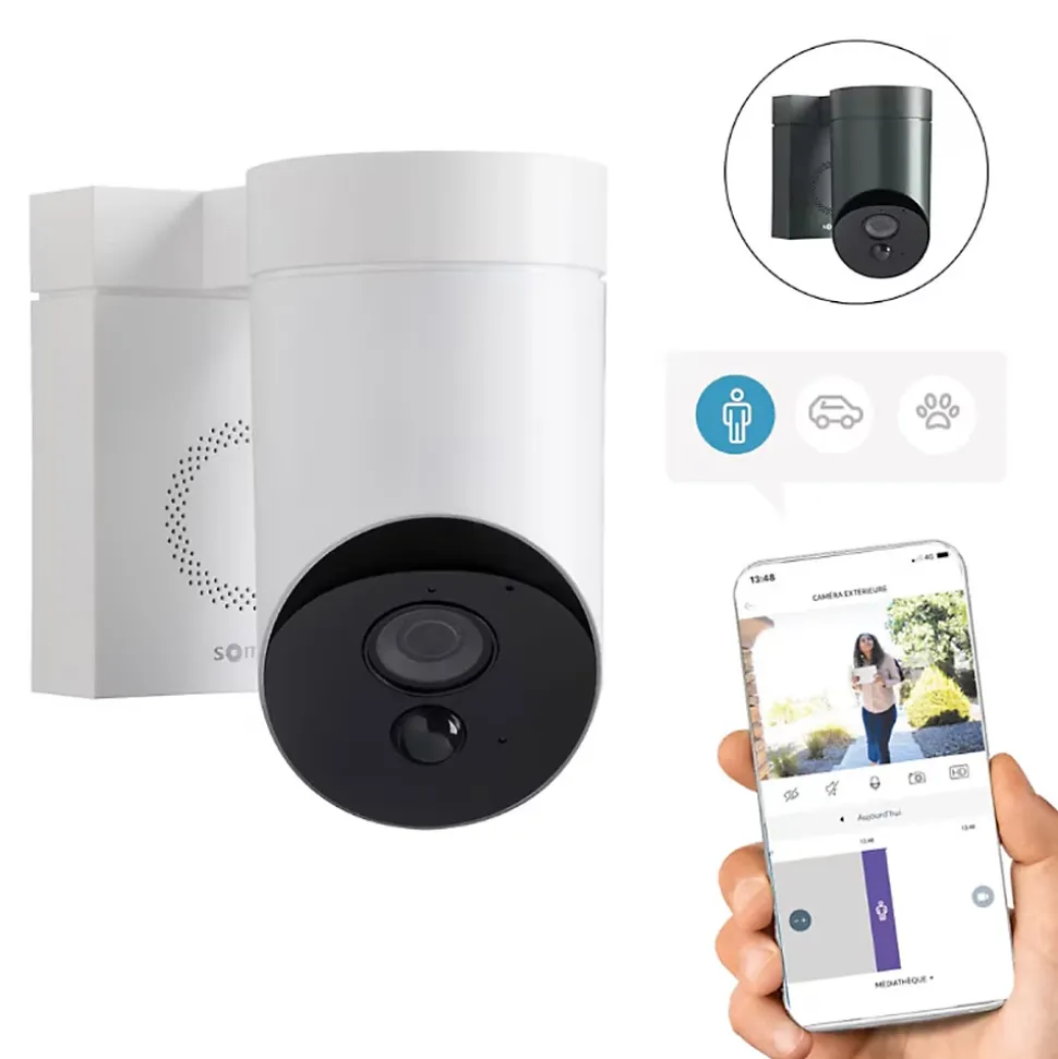 Somfy 1875326 - Outdoor Camera 2 blanche - Caméra de surveillance extérieure wifi avec détection intelligente - 1080p Full HD - Sirène 110 dB