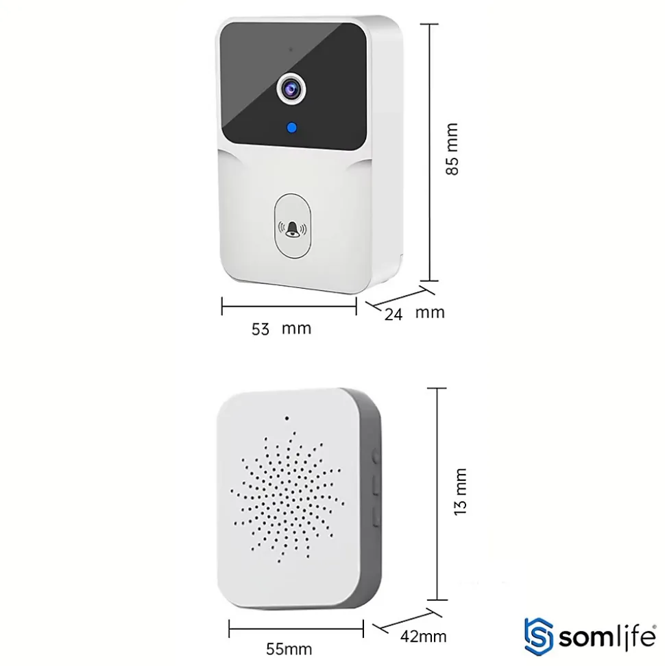 Sonnette portier SomLife app tuya smart life autonome sans fils alerte direct smartphone, vision nocture carillon fourni
