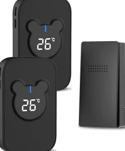 Sonnette sans fil, sonnette électronique étanche 150 m, kit de sonnette et 38 mélodies avec 4 niveaux de volume (noir 1+2)