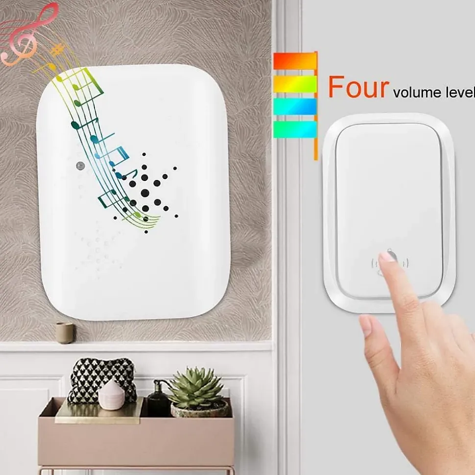 Sonnette sans fil étanche IP68, auto-alimentée, portée de 100 m, blanche