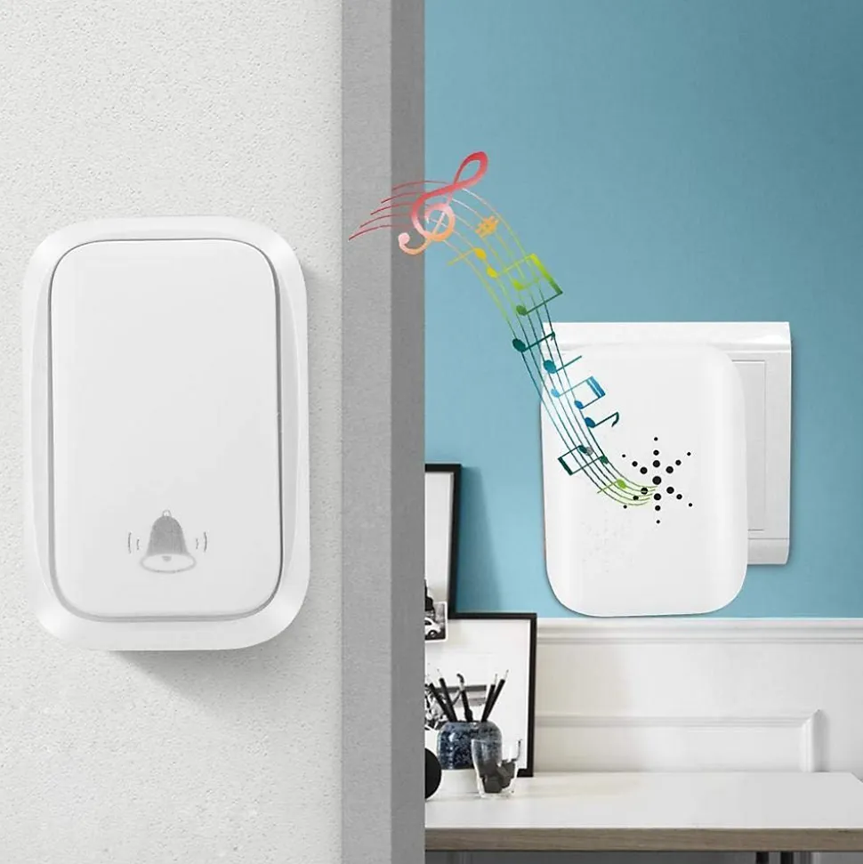 Sonnette sans fil étanche IP68, auto-alimentée, portée de 100 m, blanche