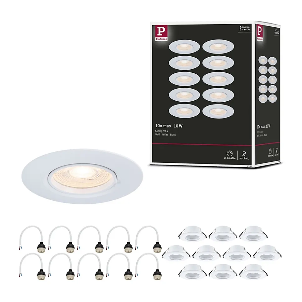 Spot encastré Kit de 10 fixe rond 90mm GU10 max. 10x10W 230V gradable Blanc