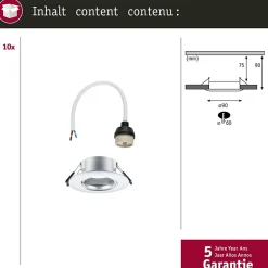 Spot encastré Kit de 10 fixe rond 90mm GU10 max. 10x10W 230V gradable Chrome mat