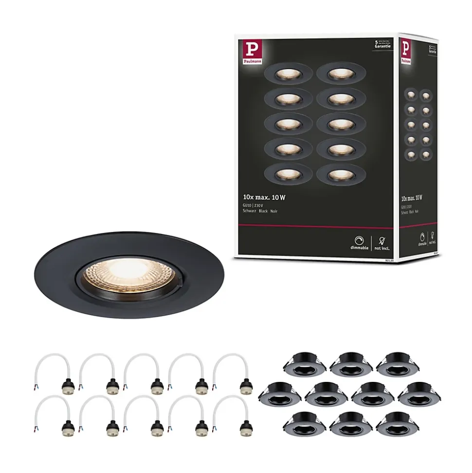 Spot encastré Kit de 10 fixe rond 90mm GU10 max. 10x10W 230V gradable Noir