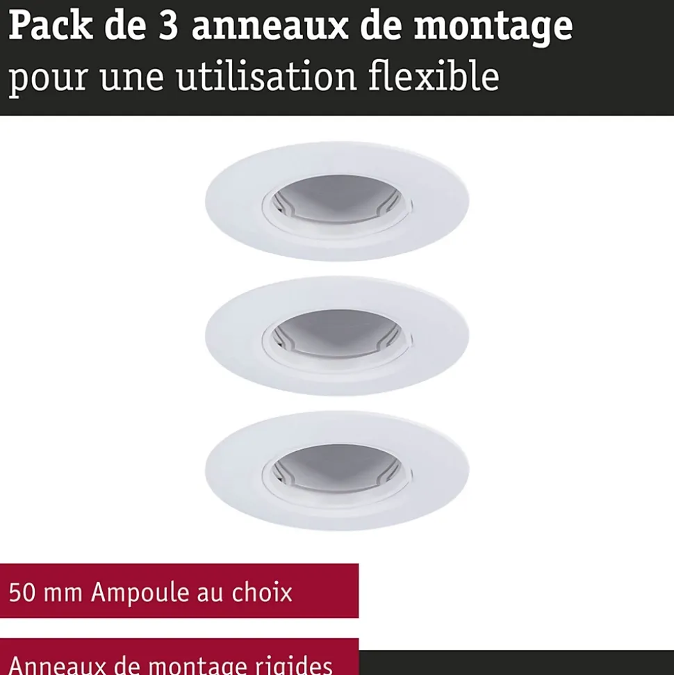 Spot encastré Kit de 3 fixe rond 90mm GU10 max. 3x10W 230V gradable Blanc