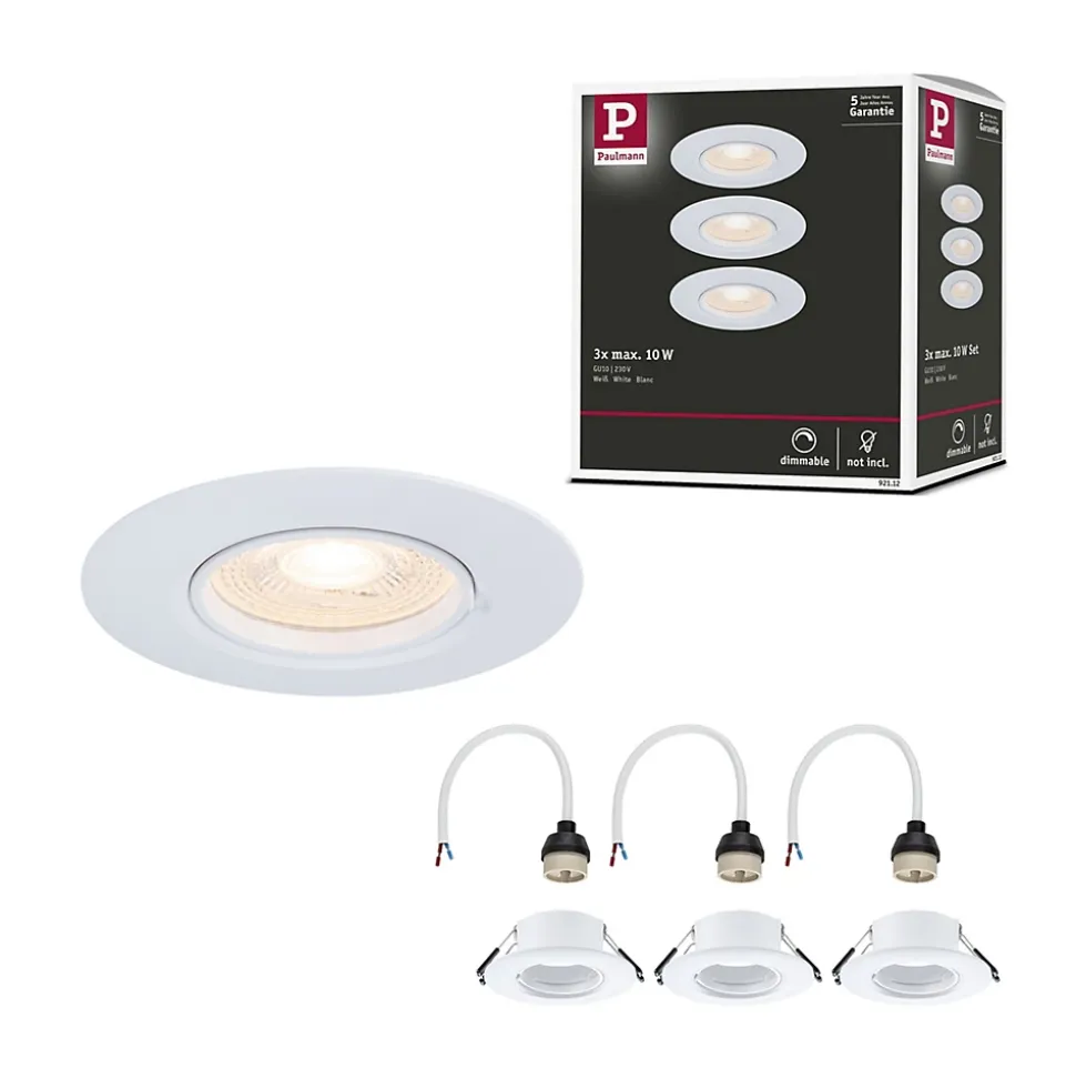 Spot encastré Kit de 3 fixe rond 90mm GU10 max. 3x10W 230V gradable Blanc