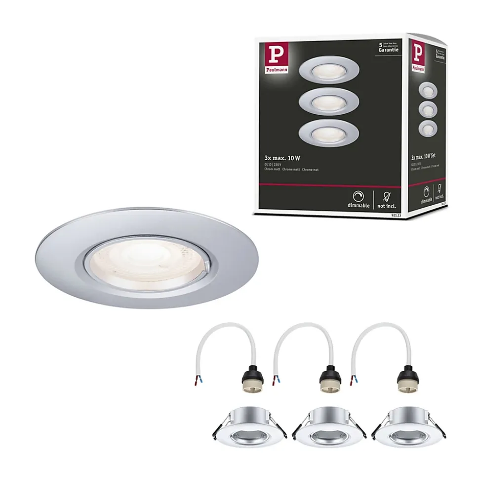 Spot encastré Kit de 3 fixe rond 90mm GU10 max. 3x10W 230V gradable Chrome mat